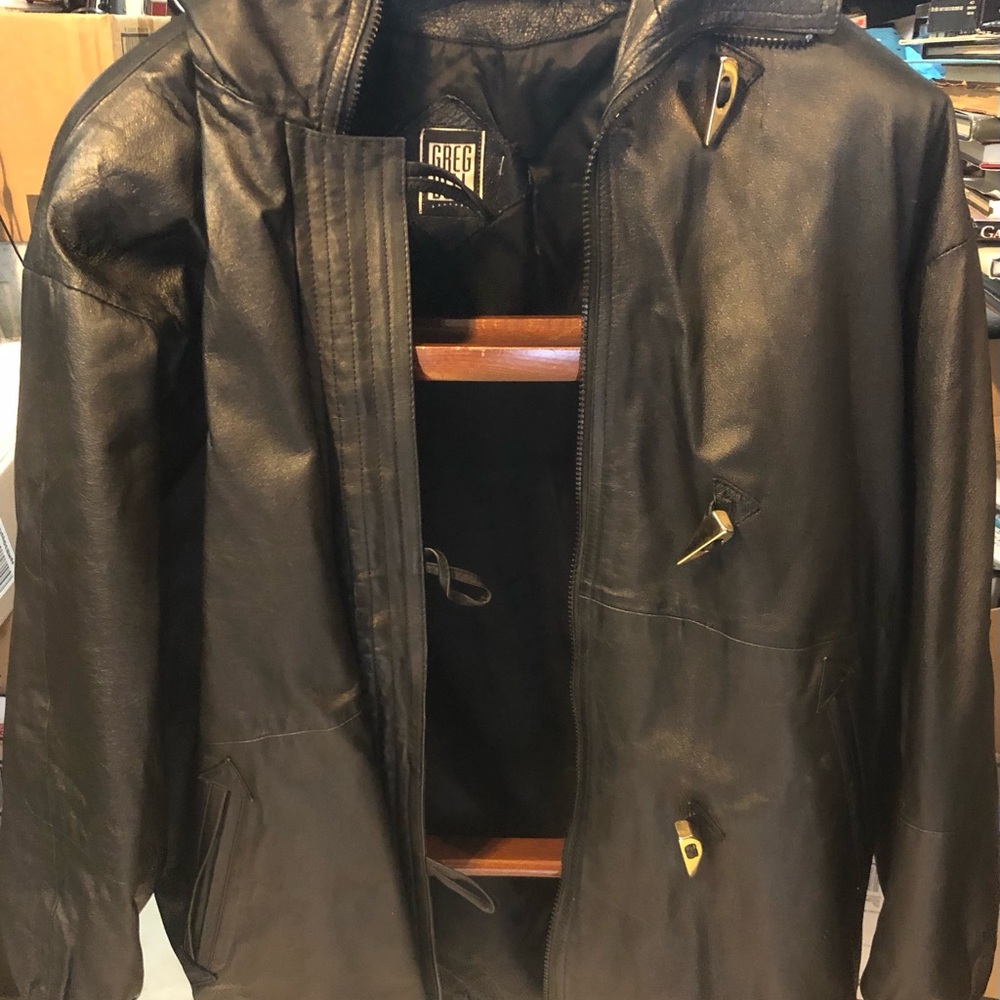 Men's Black 100% Leather Shell Jacket with Hood